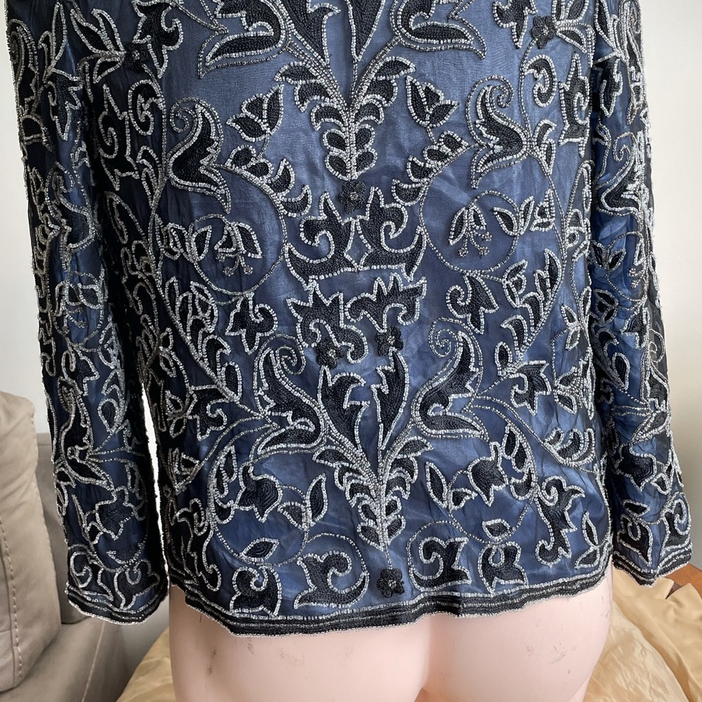 Adrianna Papell Beaded Suit Fancy Top Blue beauty~Size M - Picture 2 of 6